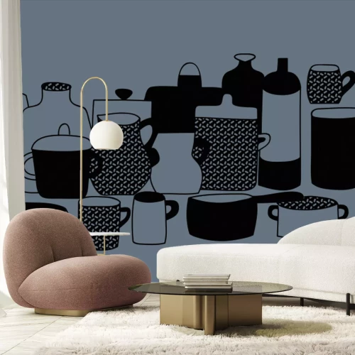 Fotobehang Schets van klassieke porseleinen potten en kannen