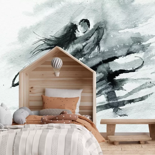 Fotobehang Een wazig schilderij van een dansend paar