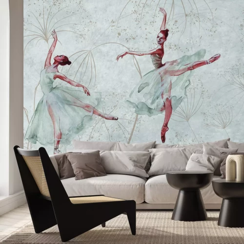 Fotobehang Ballerina&#39;s in prachtige kostuums tegen een betonnen achtergrond