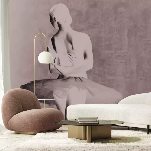 Fotobehang Een monochrome afbeelding van een ballerina in beweging