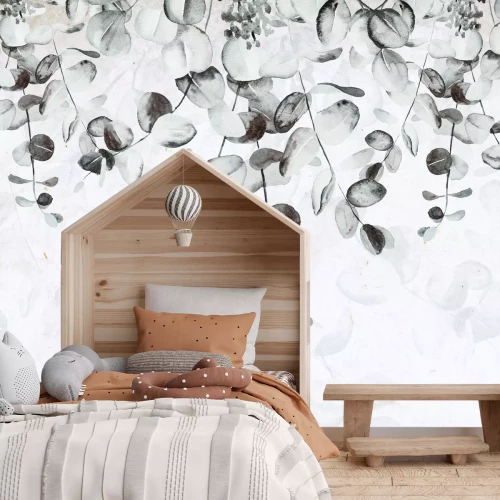 Fotobehang Lichte achtergrond met delicate grijze bladeren