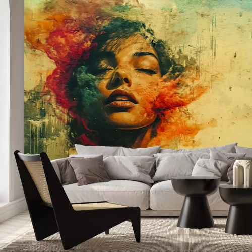 Fotobehang Een delicate aquarel die het gezicht van een vrouw afbeeldt