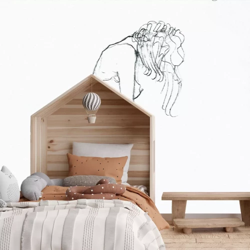 Fotobehang Een eenvoudige schets van een vrouw in een rechtopstaande houding op wit