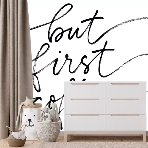 Fotobehang Klassieke zwarte koffieletters op een witte achtergrond