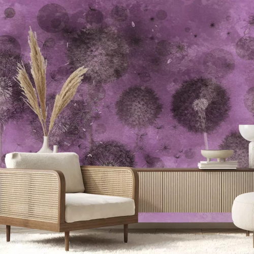 Fotobehang Groene achtergrond met delicate paardenbloemen