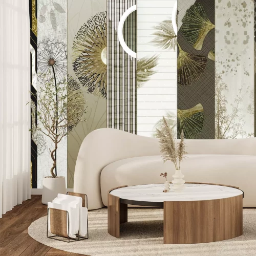 Fotobehang Paardenbloemen en bladeren in een sensueel spel van texturen