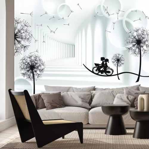 Fotobehang Zwarte paardenbloemen in een driedimensionaal beeld