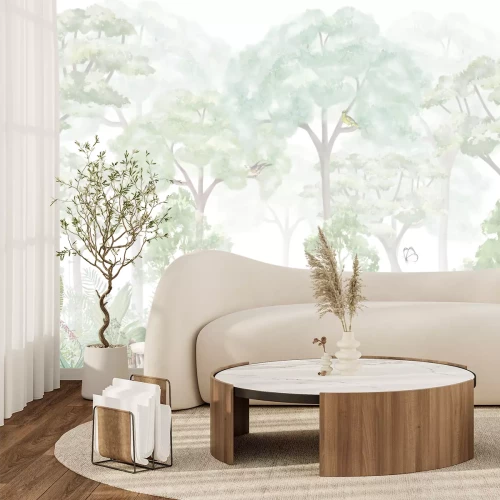 Fotobehang Een delicaat boslandschap met vogels