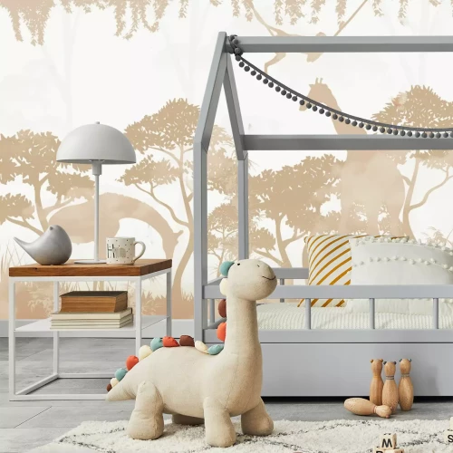 Fotobehang Jungle met giraffen en apen