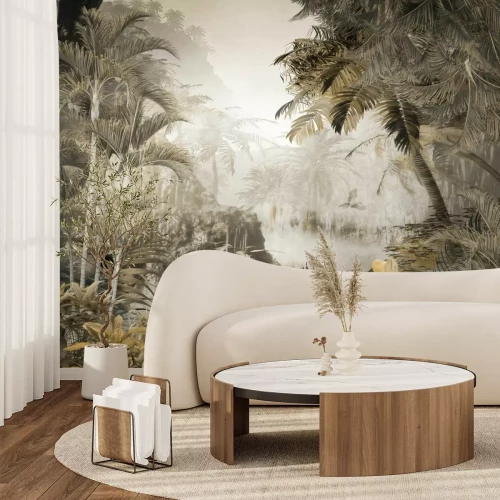 Fotobehang Tropisch bos met palmbomen