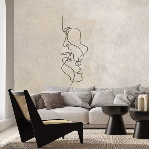 Fotobehang Een subtiele compositie van het gezicht op een beige achtergrond