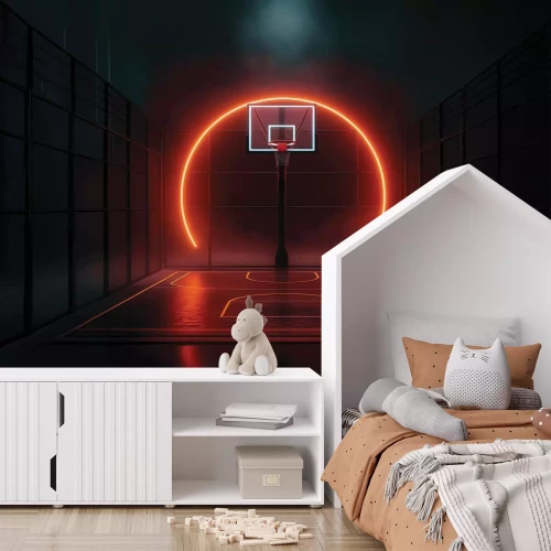 Fotobehang Een mand verlicht met neonlicht