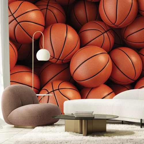 Fotobehang Een verzameling basketbalballen