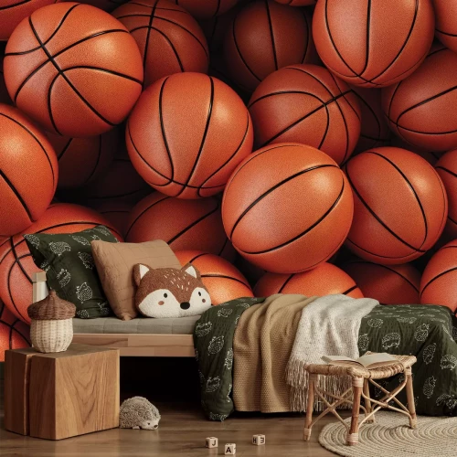 Fotobehang Een verzameling basketbalballen