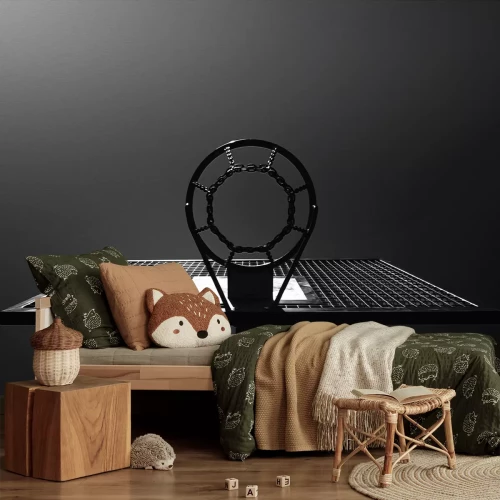 Fotobehang Zwart-witfoto van een basketbalring