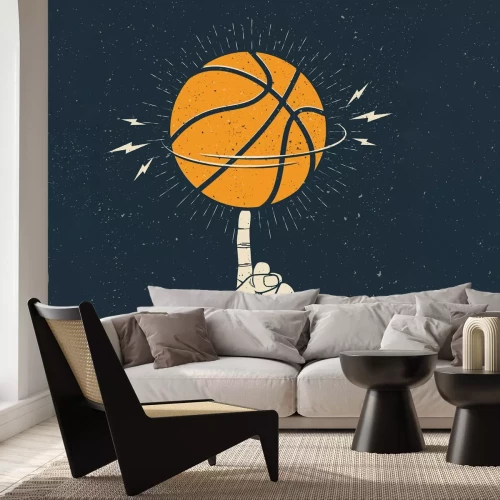 Fotobehang Een bal die ronddraait op de vinger van een atleet