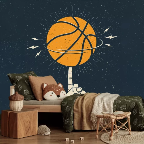 Fotobehang Een bal die ronddraait op de vinger van een atleet