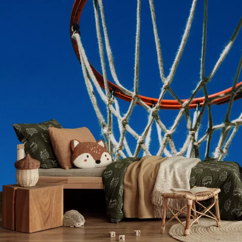 Fotobehang Een mand met net in een sportieve setting