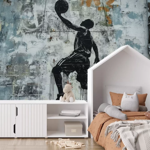 Fotobehang Portret van een basketballer tegen de achtergrond van een muur