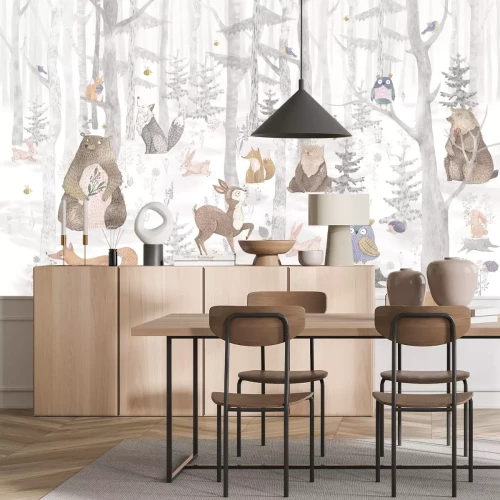 Fotobehang Sprookjesboslandschap met dieren