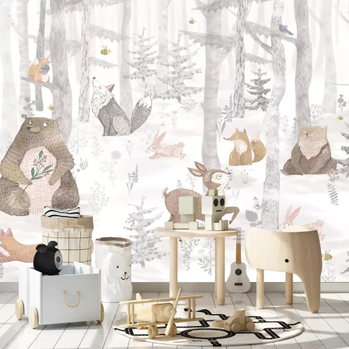 Fotobehang Sprookjesboslandschap met dieren