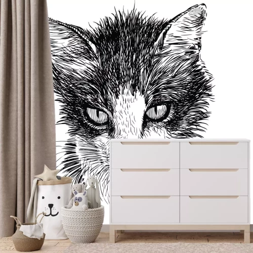 Fotobehang Zwart-witte kattenschets