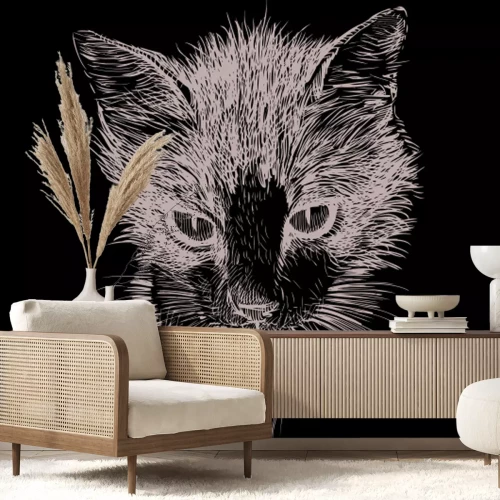 Fotobehang Zwart-witte kattenschets