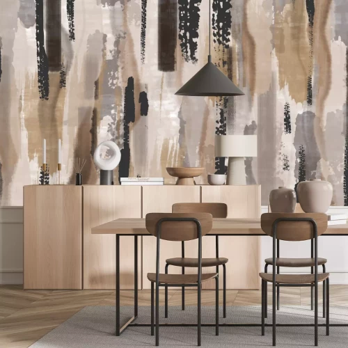 Fotobehang Een aquarel muurschildering in bruinen en grijstinten