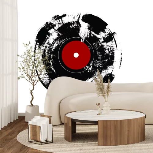 Fotobehang Zwart-wit vinylplaat met een retromotief