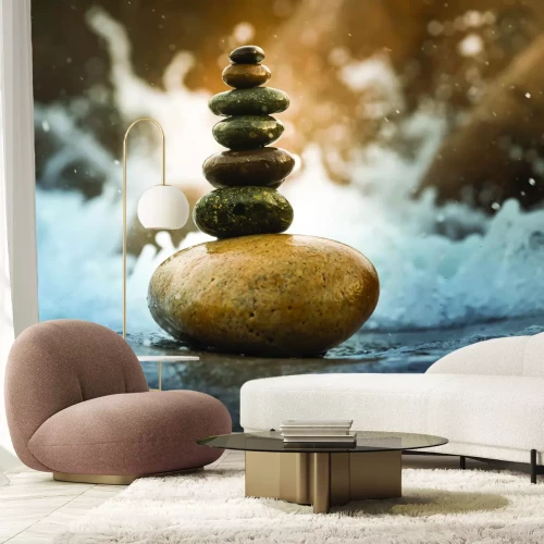 Fotobehang Een toren van natte kiezels