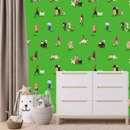 Fotobehang Mensen met honden op een wandeling