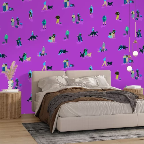 Fotobehang Mensen met honden op een wandeling