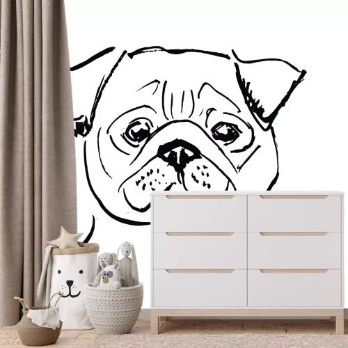 Fotobehang Schetstekening van een mopshond