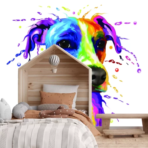 Fotobehang Kleurrijk aquarelportret van een hond