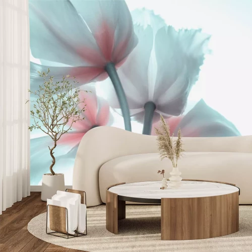 Fotobehang Pastellfarbene 3D-Tulpen