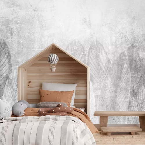 Fotobehang Bladeren op grijs beton