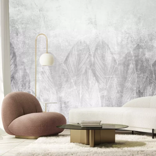 Fotobehang Bladeren op grijs beton