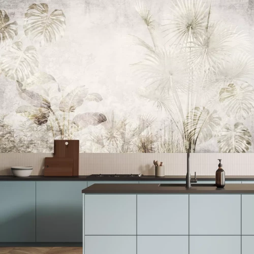 Fotobehang Een delicaat botanisch patroon in beige