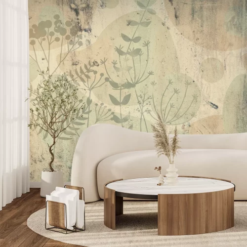 Fotobehang Geschilderde wilde bloemen op de muur