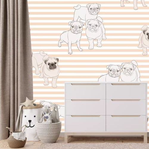 Fotobehang Mopshonden in een modern grafisch patroon