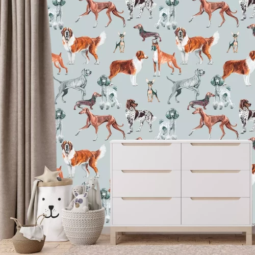 Fotobehang Verschillende hondenrassen in een illustratiestijl