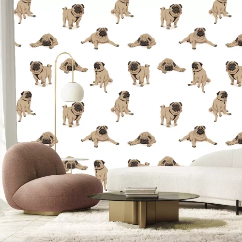 Fotobehang Mopshonden in een grappig illustratief arrangement