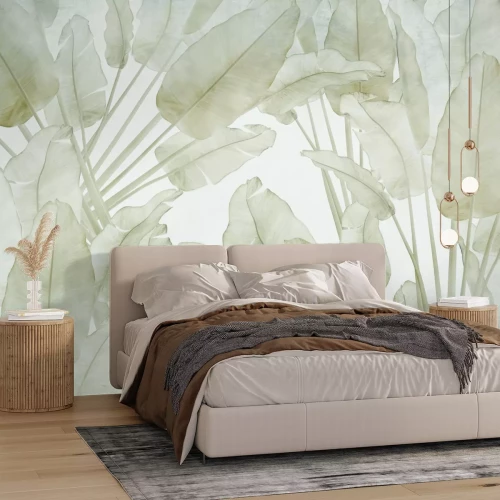 Fotobehang Delicate palmbladeren met een licht patroon