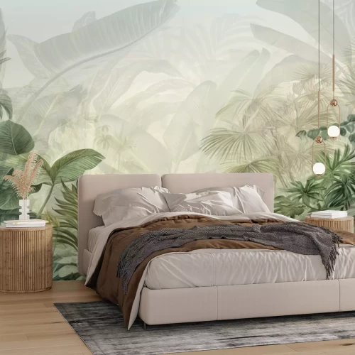 Fotobehang Dicht tropisch regenwoud met palmbomen