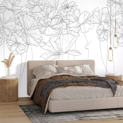 Fotobehang Schets van wilde bloemen op een lichte achtergrond