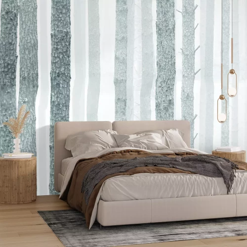 Fotobehang Berkenbos in grijze kleuren