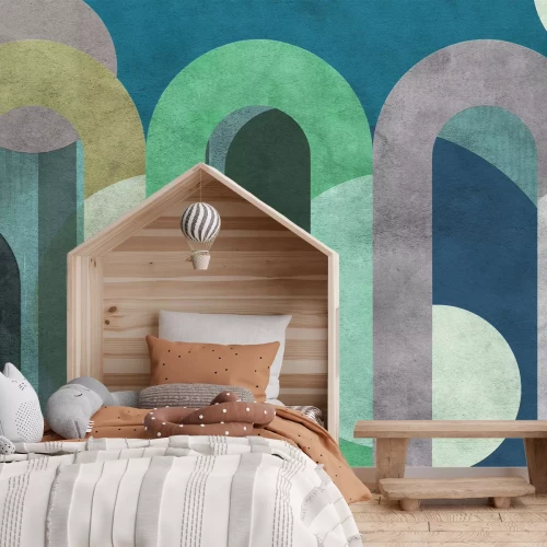 Fotobehang Kleurrijke betonnen bogen en figuren