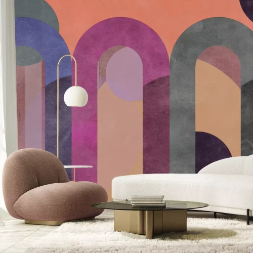 Fotobehang Kleurrijke betonnen bogen en figuren