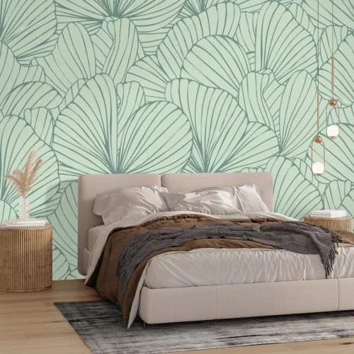 Fotobehang Een raster van bladeren in grijstinten