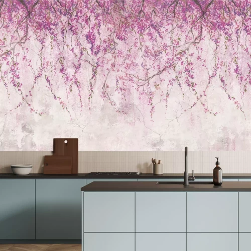 Fotobehang Hangende kersenbloesemranken